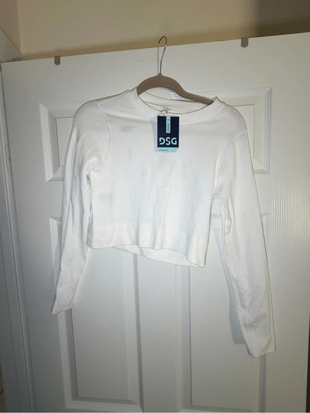 DSG White Ribbed Cropped Long-Sleeve Top + black one is free!